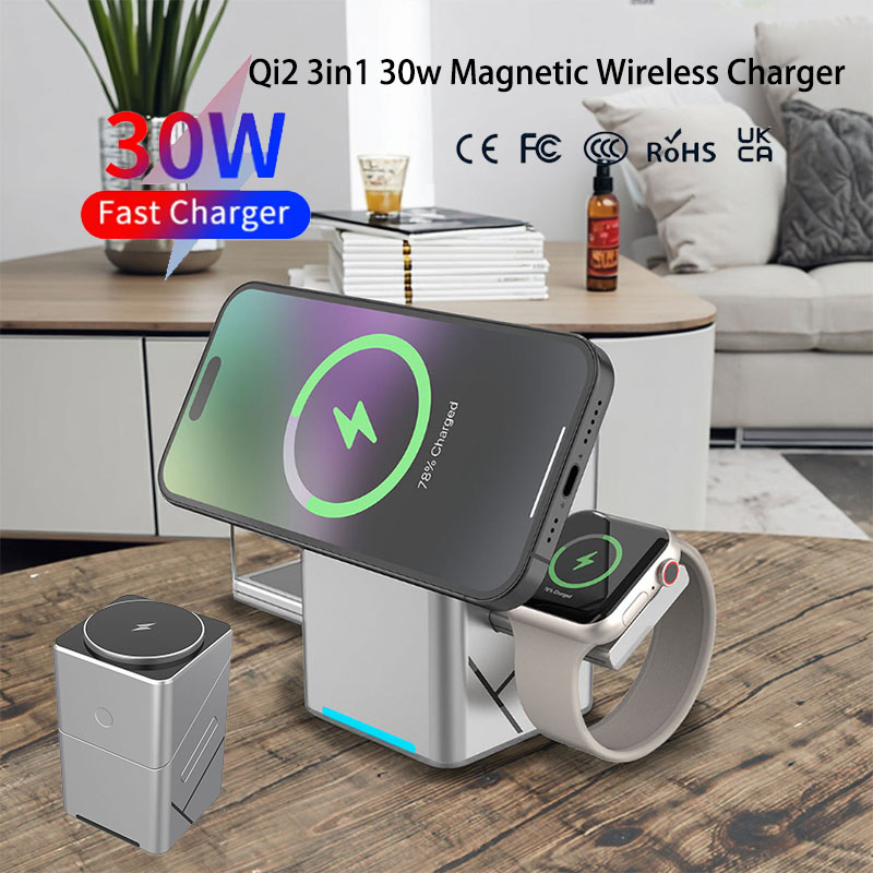 Smartwatch Apple Watch - 15W Touch-Drehbares Magnetisches Multifunktionales 3-in-1 Kabelloses